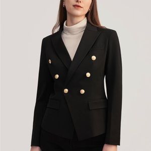 Classic Black Double-Breasted Blazer with Gold Buttons
